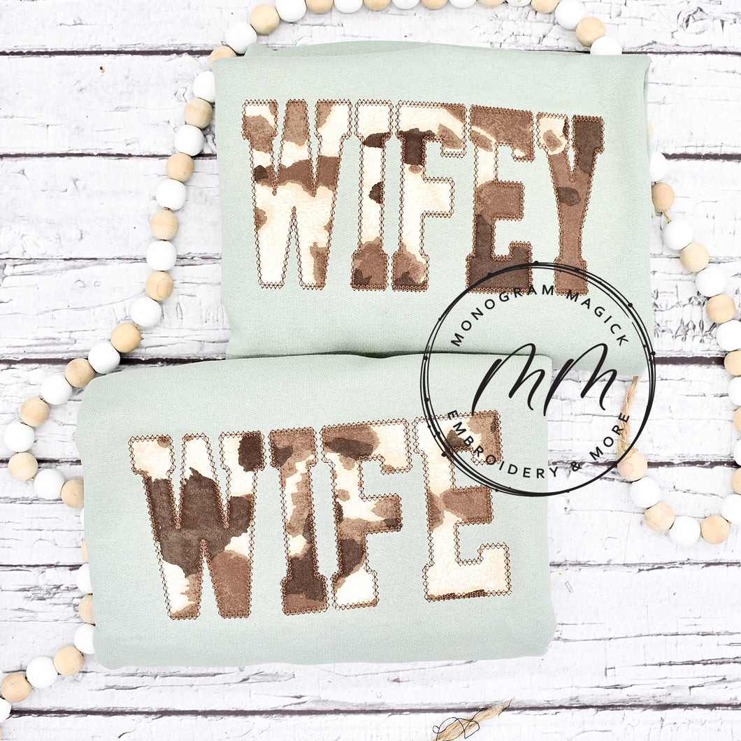 Wife Cow Print Sweatshirt - Sage Green