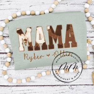 Mama with Names Cow Print Sweatshirt - Sage Green