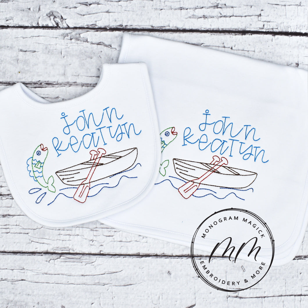 Fishing Boat Bib & Burp Set