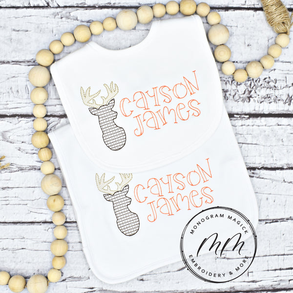 Deer Head Bib & Burp Set