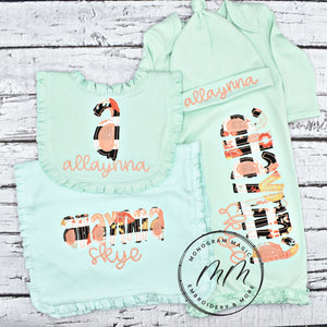 Mint Striped Floral Baby Set