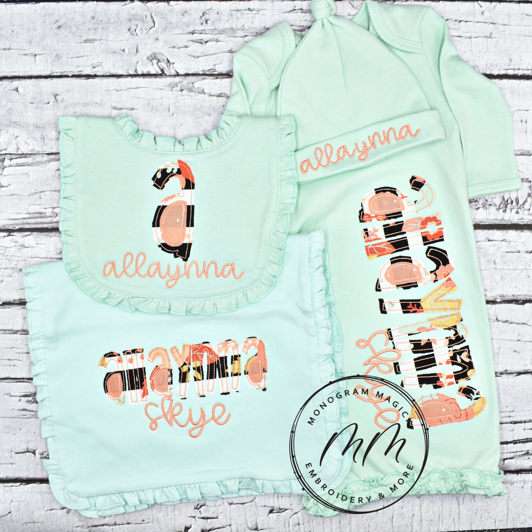 Mint Striped Floral Baby Set