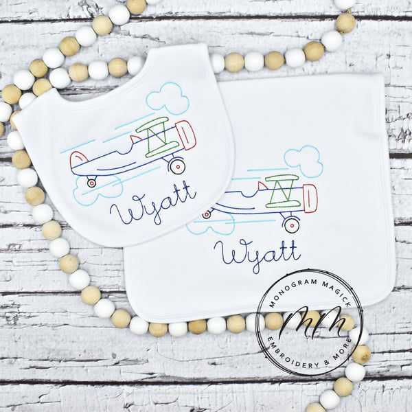 Airplane Bib & Burp Set
