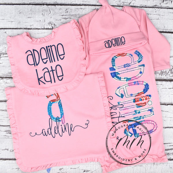 Pink with Blue Floral Baby Set