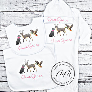 Lab with Bow, Duck, and Deer Baby Set